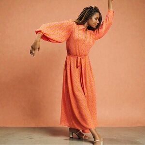 NWT Alexis for Target Orange & Pink Floral Robe Style Blouson Sleeve Dress Sz 3X